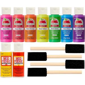 imageApple Barrel PROMOABN22 Neon 13 Piece DIY Set Featuring 7 Paints 2 Mod Podge Acrylic Sealers and 4 Foam Brushes Multi Small