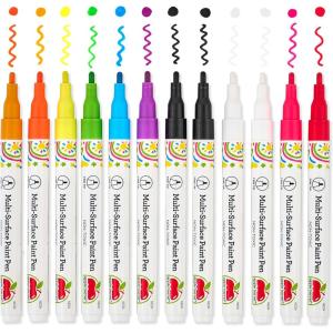 imageApple Barrel Set of 12 MultiSurface Fine Tip Paint Pens Perfect for Indoor and Outdoor Arts and Crafts Projects 6233 BasicNeon