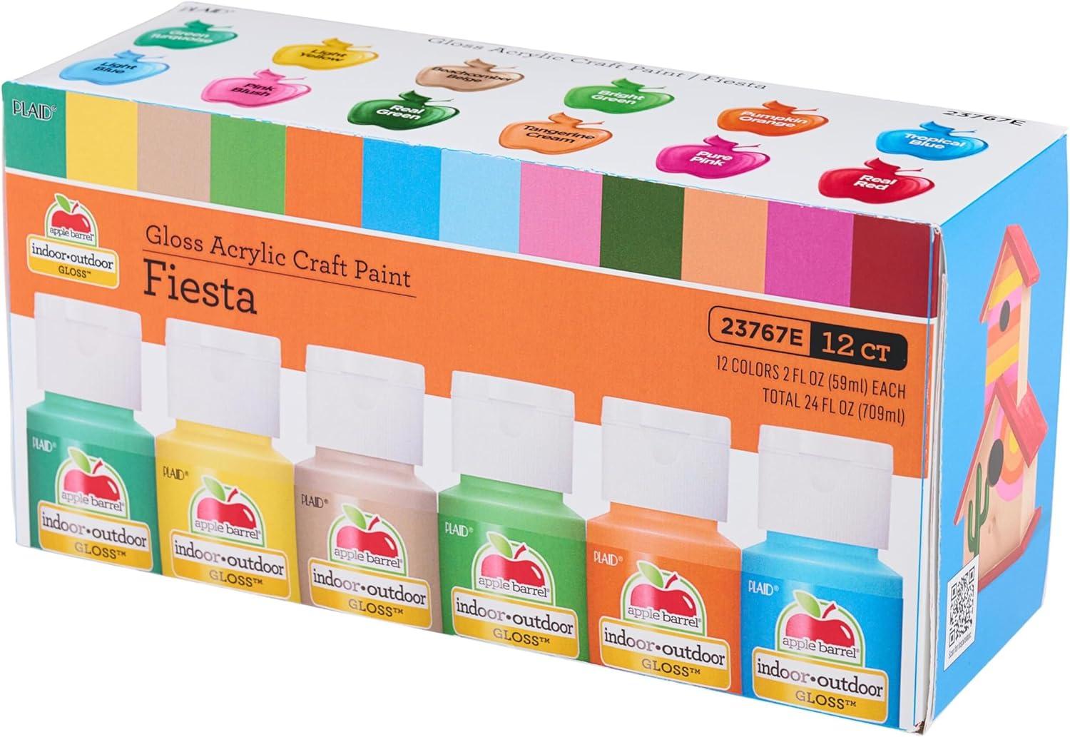 imageApple Barrel Fiesta Acrylic Craft Paint Set Includes 12 Colors with a Gloss Finish